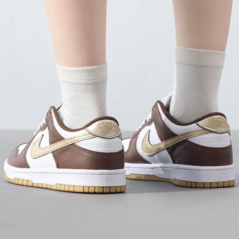 Nike Dunk Anti Slip Wear Resistant Low Top Kids' Skateboarding Shoes Umber Yellow White Unisex-3