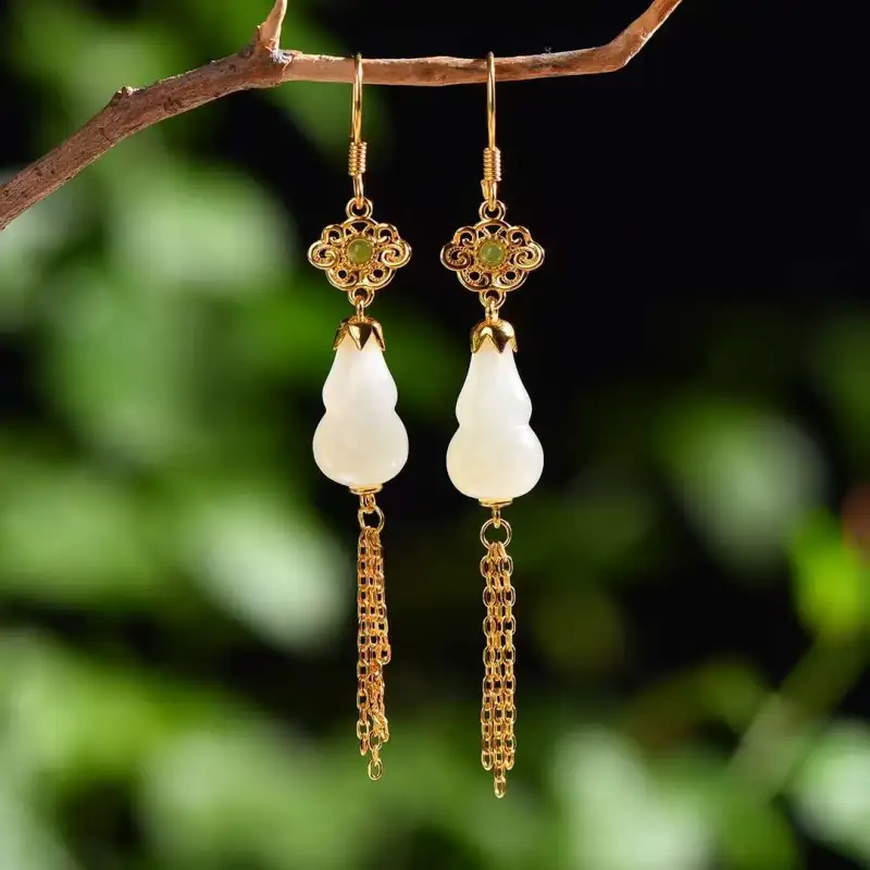 Grace Hetian Jade Earrings Pale Greenish White Jade Women's-2
