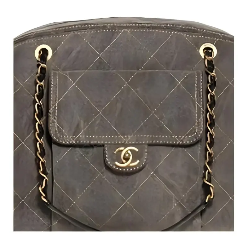 CHANEL Washed Denim & Gold Metal Bowling Bag, Handbag Women's Taupe-3