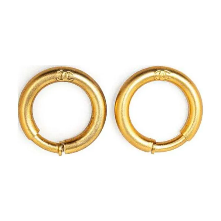CHANEL 1995 Plated Cc Hoop Costume Earrings-2