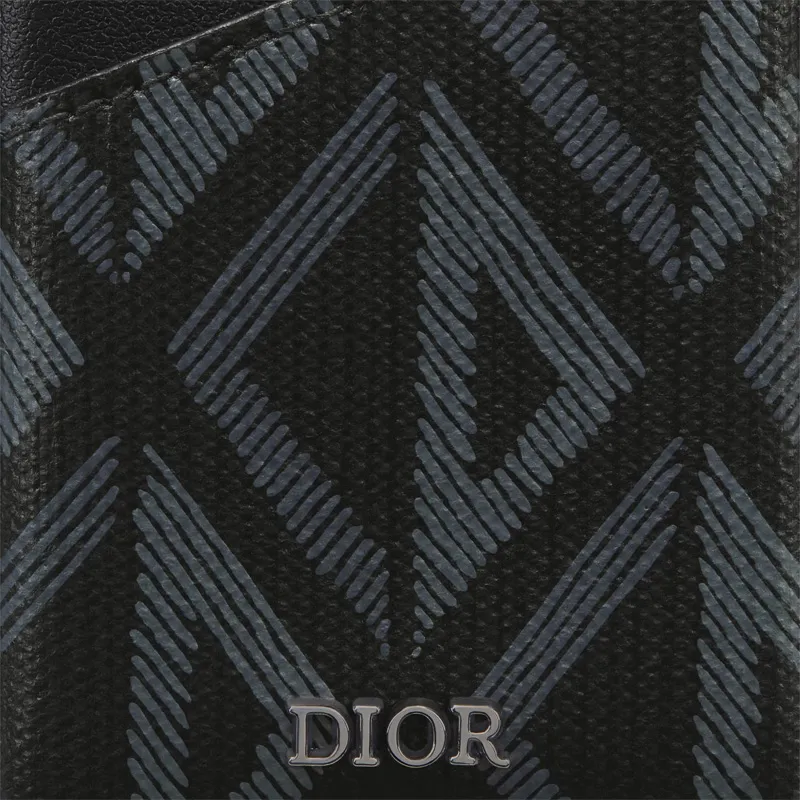 DIOR Canvas With Cow Leather Patchwork Detail Card Holder Men's Black-3