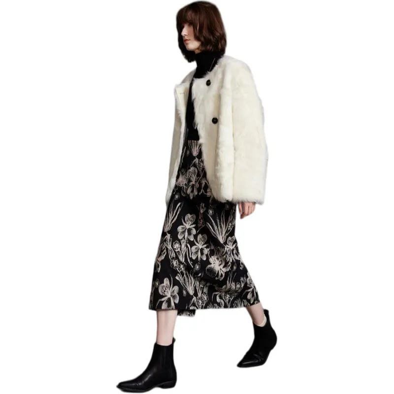 3COLOUR Velvet feel Coat Women's Pearl White-0