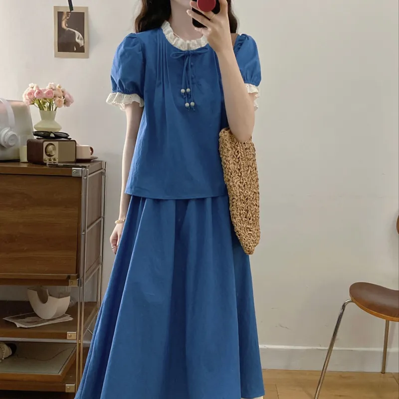 GULIANFEI Skirt Set Women's Dark Blue-4