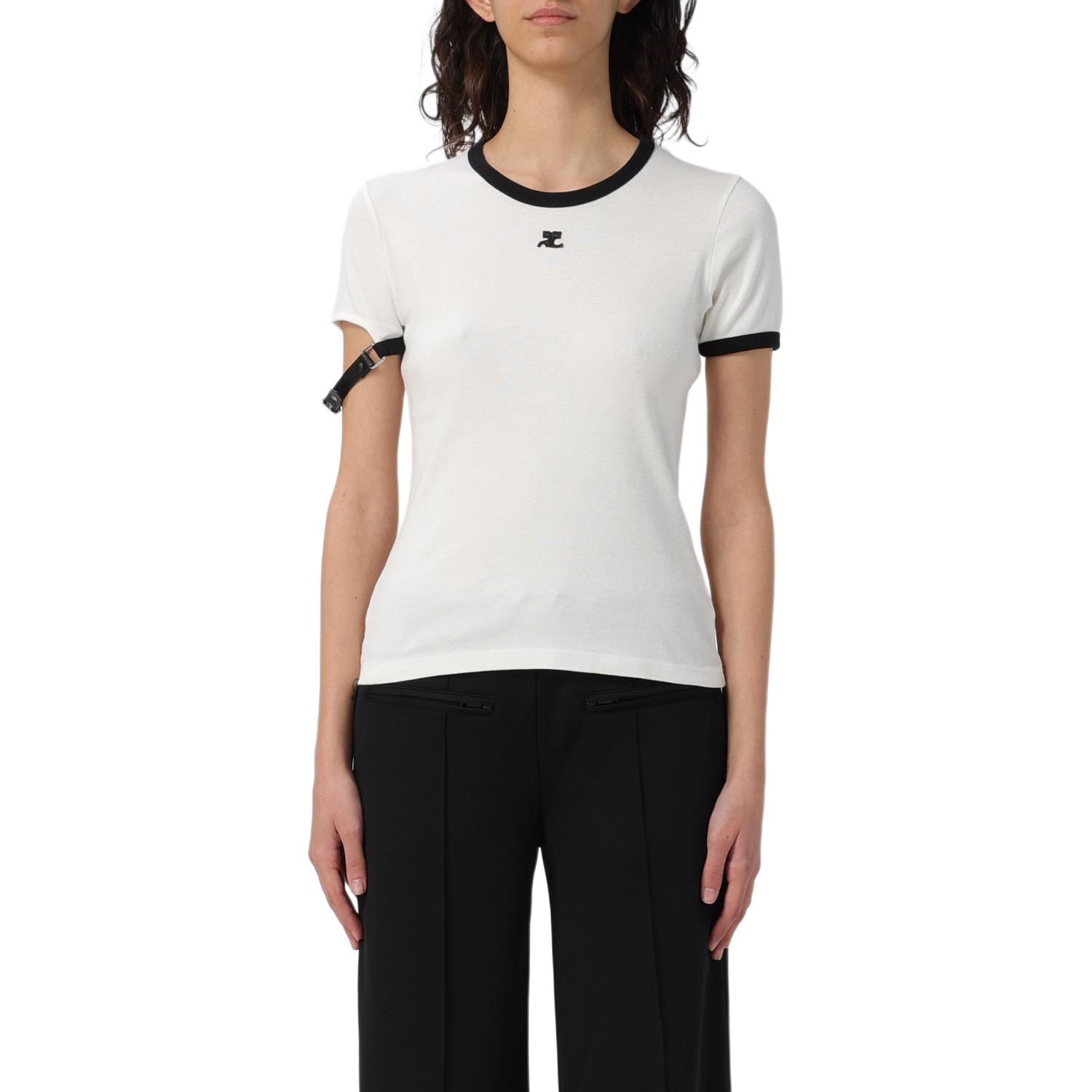 COURREGES Buckle Contrast T-Shirt 'Heritage White/Black' XS