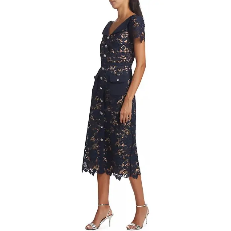 Self portrait Laced Open Neck Midi Dress-3