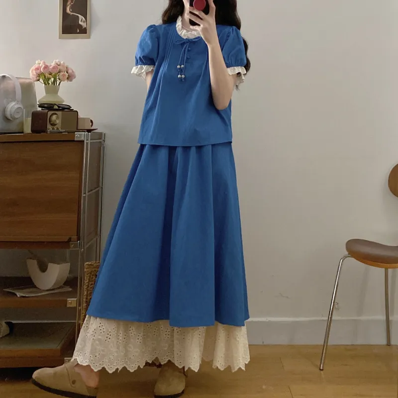 GULIANFEI Skirt Set Women's Dark Blue-3