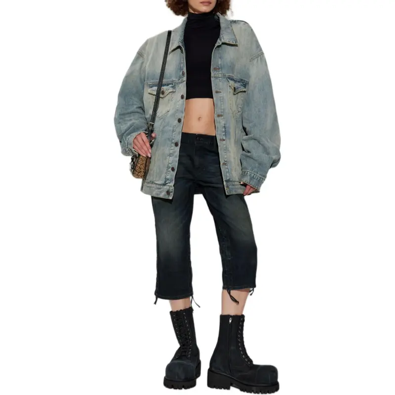 Balenciaga Collared Button Up Denim Jacket-1