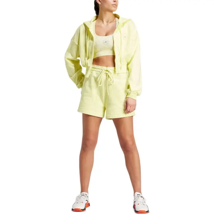 Adidas x Stella McCartney Sportswear Cropped Hoodie Jackets Coats Women's Pink Yellow-1