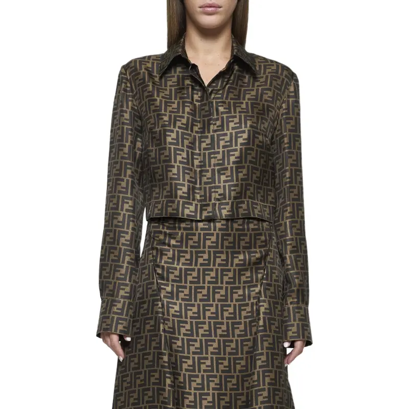 FENDI Logo Printed Cropped Shirt-3