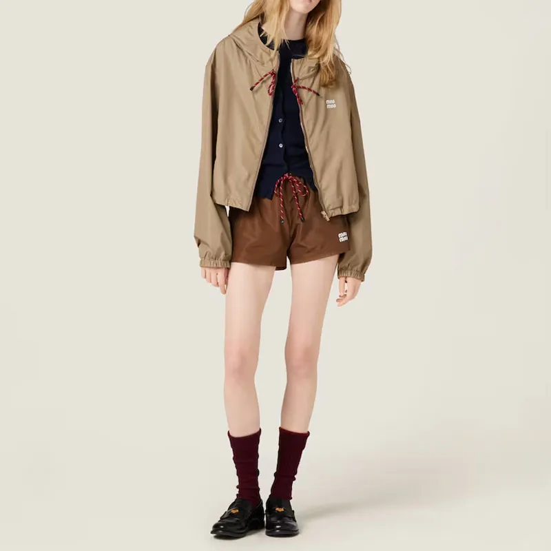 MIU MIU Logo Rubberised Zipped Hooded Jacket-1