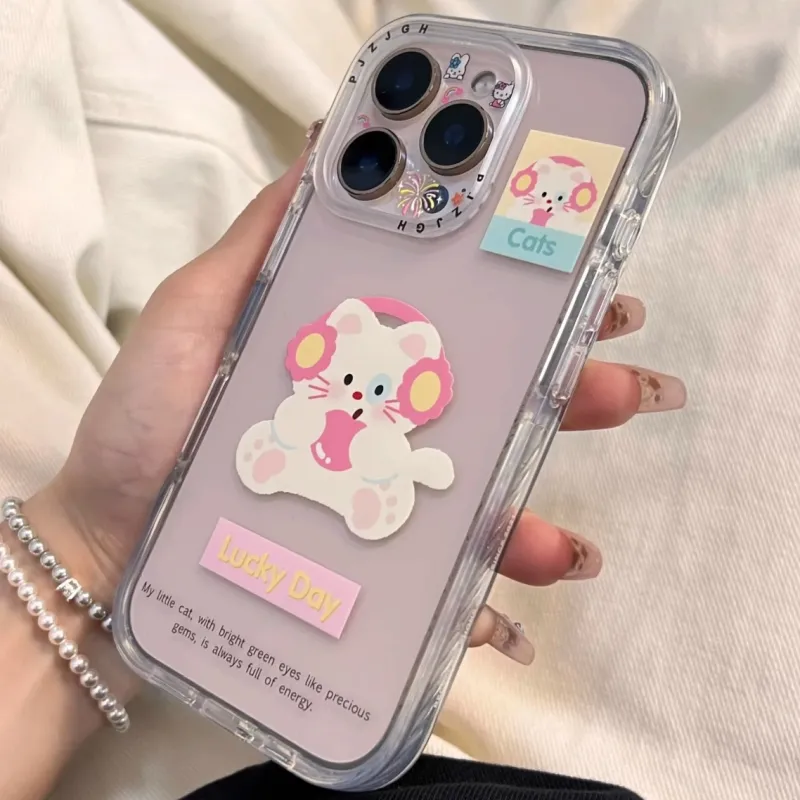 Wei Xin Acrylic Material Apple Headphone Kitten Phone Cases Compatible With IPhone 16/15 Pro Max/Apple 13/14 Pro/Max-6