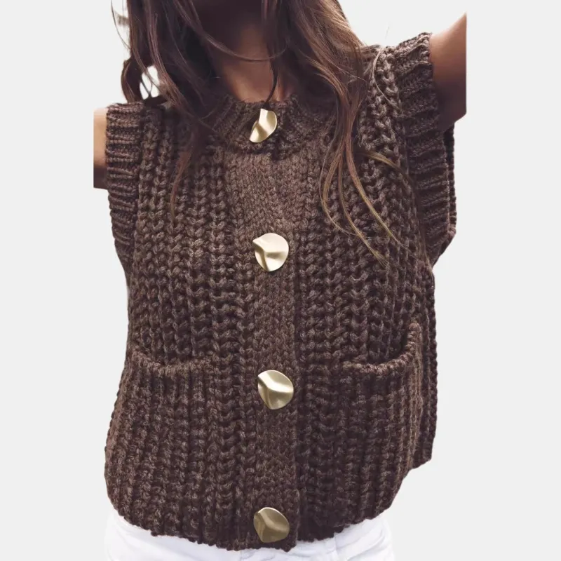 ZARA Vests Women's Brown-4