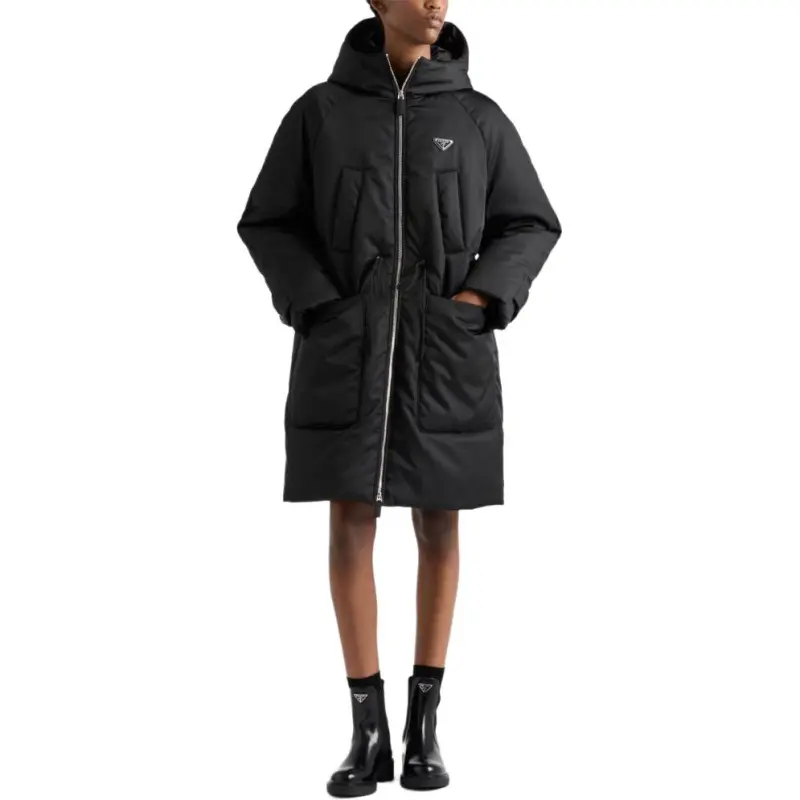 PRADA Logo Plaque Padded Zipped Long Coat-1
