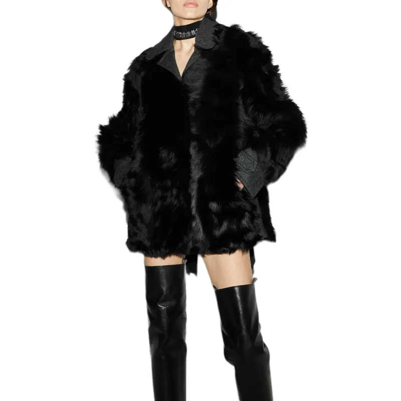 GUCCI FW24 Velvet-feel Coat Women's Black-4