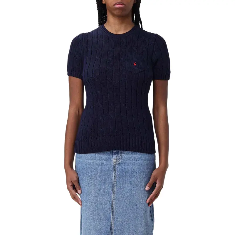 Polo Ralph Lauren Logo Embroidered Cable Knit Crewneck Top-2