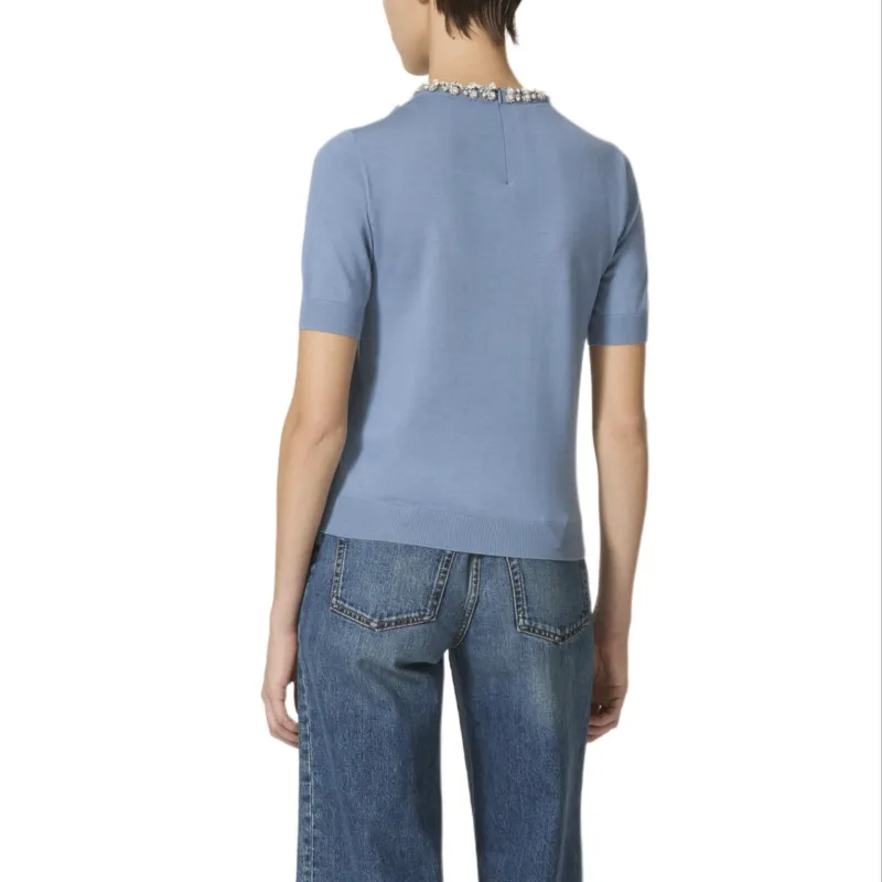 Valentino Embellished Fine Knit Crewneck T Shirt-3