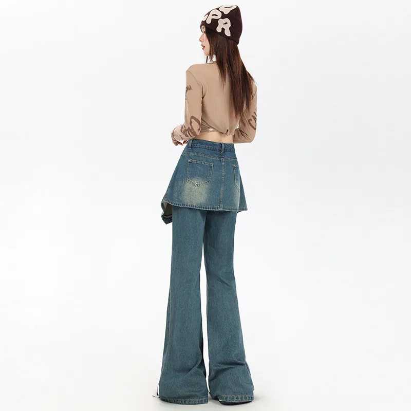 YINLEI Jeans Women's Vintage Blue-1