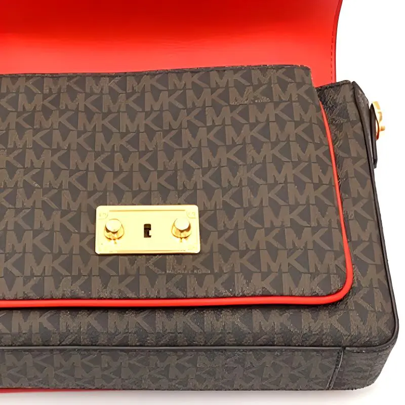 MICHAEL KORS Rose Leather Messenger Bag Handbag Shoulder Bag Crossbody Bag Women's Red Brown Multicolor-4