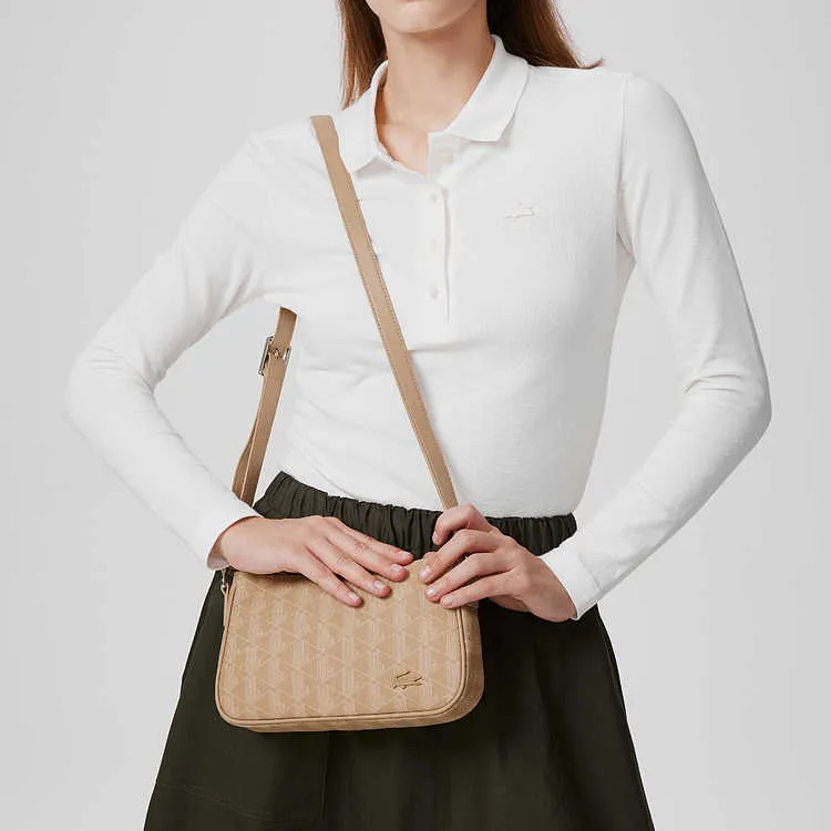 LACOSTE Polyurethane PU Croissant Crossbody Bag Shoulder Bag Medium Size Women's Brown-2