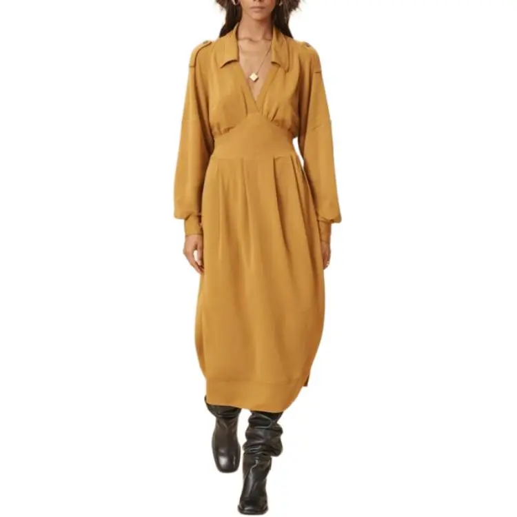ZARA SRPLS Series Long Sleeved Dresses Women's Mustard-3