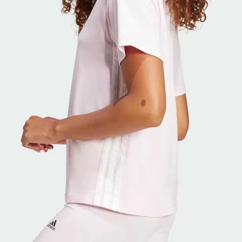 Adidas Women's Essentials 3 Stripes Cotton T Shirt Clear Pink/White-4