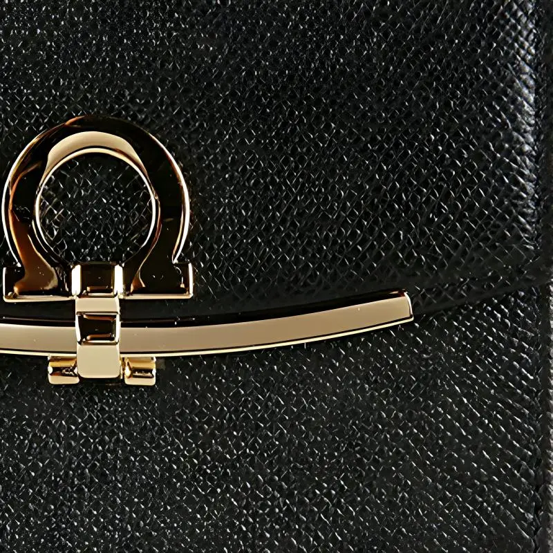 FERRAGAMO Cow Leather Wallet Mini Women's Black-4