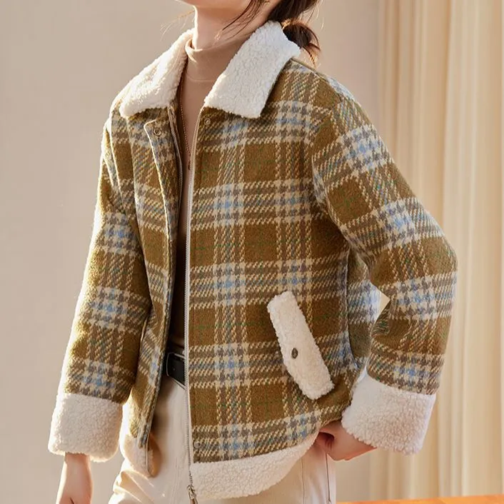 Still Quiet Puffer Jacket Women's Khaki Plaid-1