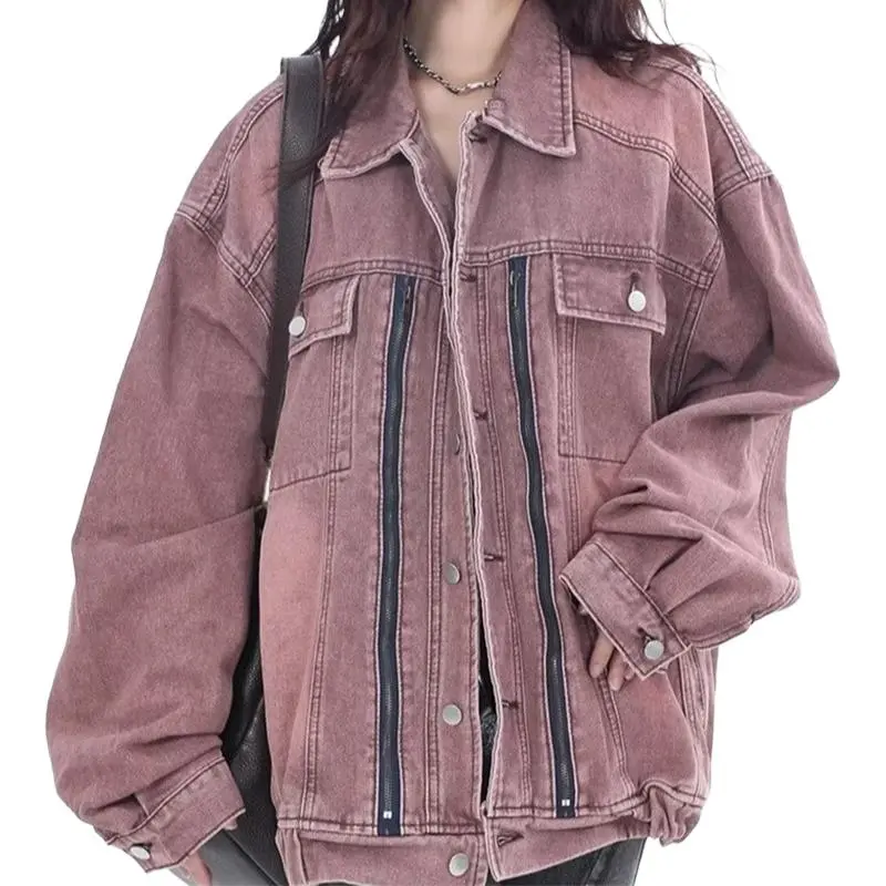 MGXEK Denim Jackets Unisex Pink-1