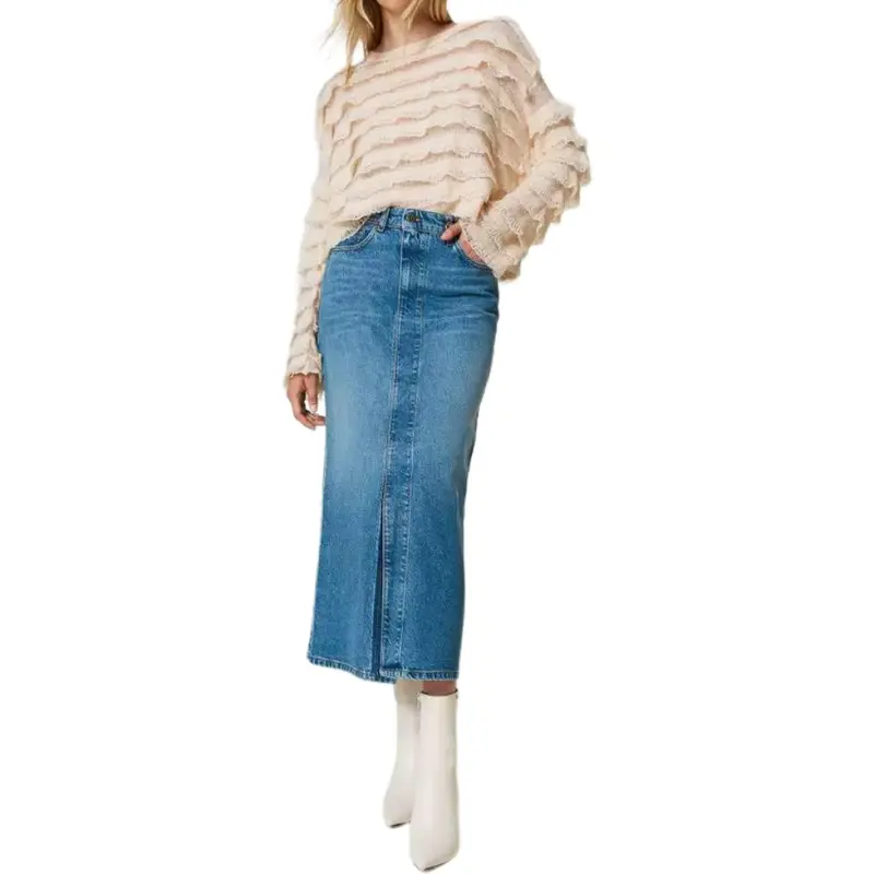Twinset Denim Slit Midi Skirt-2