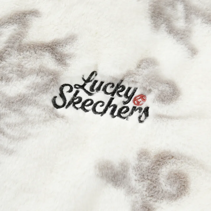 Skechers New Year S COLOR Velvet feel Coat Unisex White Base Dragon Pattern All Over Print-2