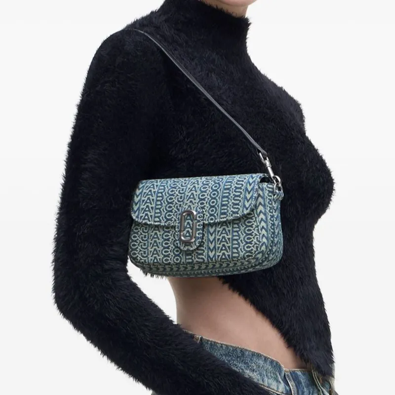 MARC JACOBS The Monogram Sunfaded Denim Clover Shoulder Bag-4