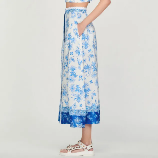 Sandro Casual Long Skirts Women's Blue White-3
