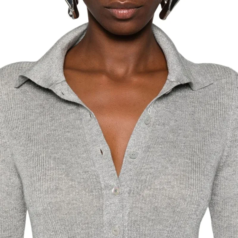 GUCCI Extra Fine Rib Cashmere Knit Top 'Shiny Grey'-5