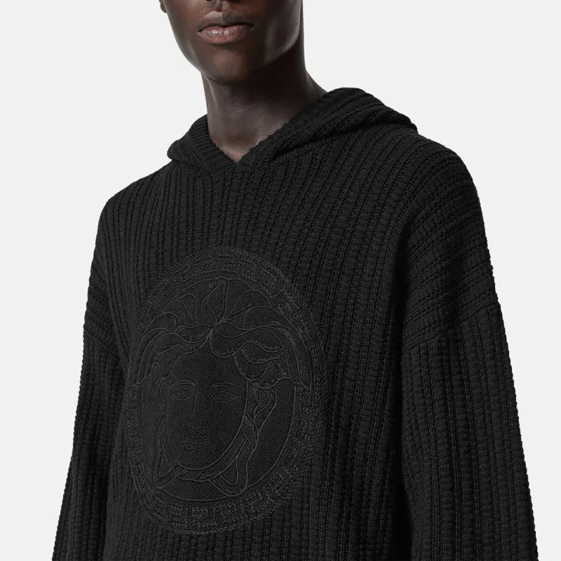 VERSACE Medusa embroidered Cable knit Hoodie-4