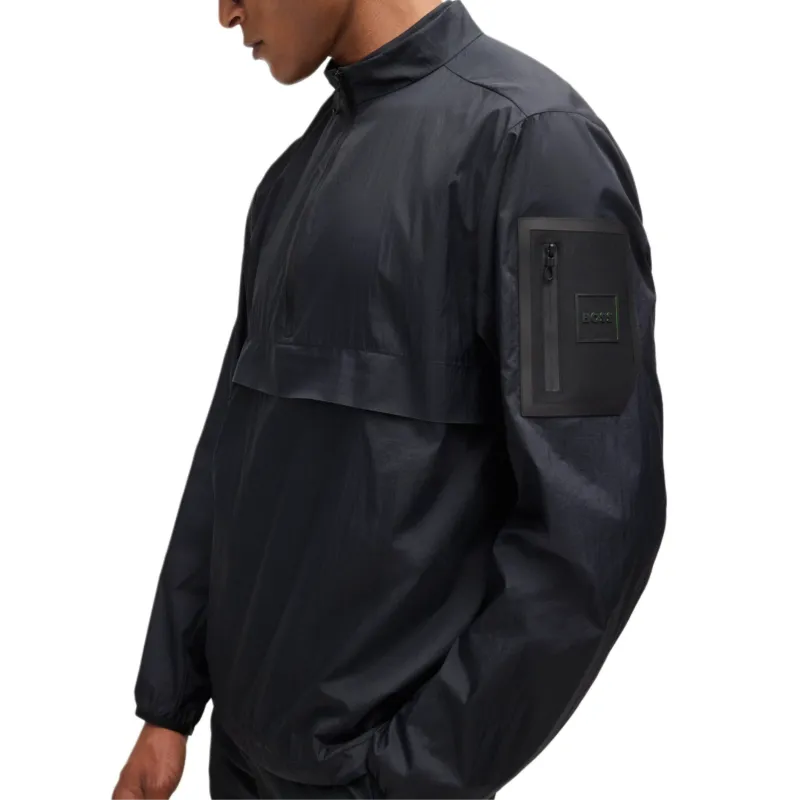 HUGO BOSS Water Repellent Regular Fit Windbreaker In Ripstop Fabric Trench Coat Men's Dark Blue-4