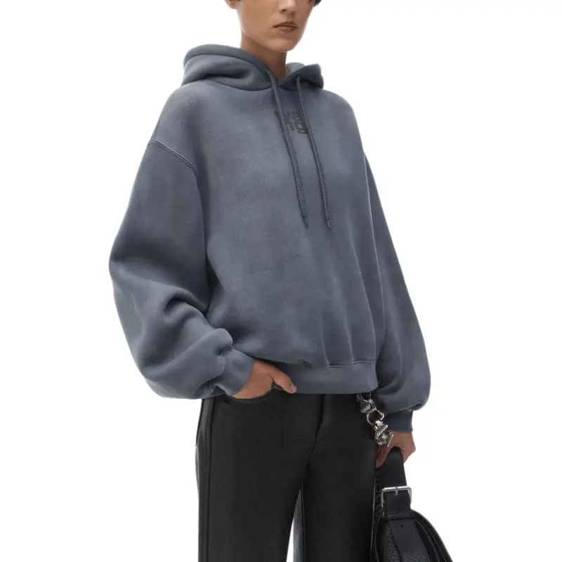 T By Alexander Wang Essential Terry With Puff Paint Logo Hoodie Washed Asphalt-2