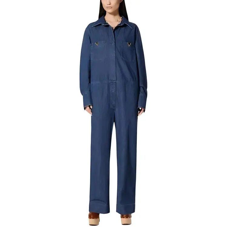 Valentino Chambray Denim Jumpsuit Women's Blue-2