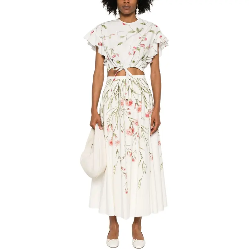 GIAMBATTISTA VALLI Ruffle Sleeve T Shirt Women's White-1