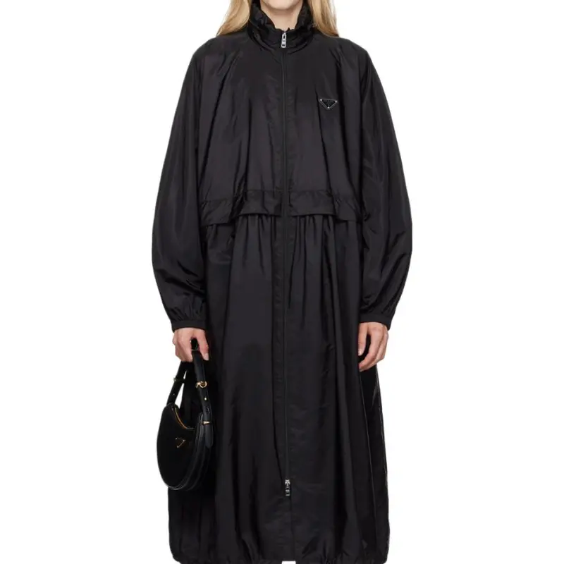 PRADA Logo Plaque Zip Up Raincoat-3