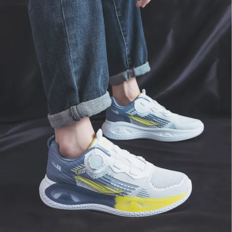 Warrior Anti Slip And Wear Resistant Height Increasing Low Top Casual Running Shoes Men's White Mist Blue Yellow-5