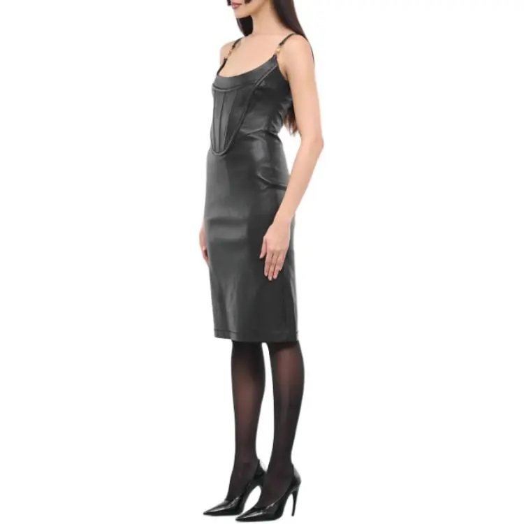 VERSACE Zip-Up Sleeveless Leather Dress-4