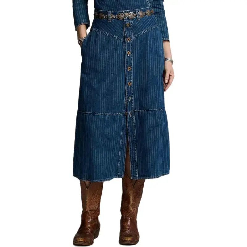 Polo Ralph Lauren SS25 Denim Long Skirt Women's Blue-2