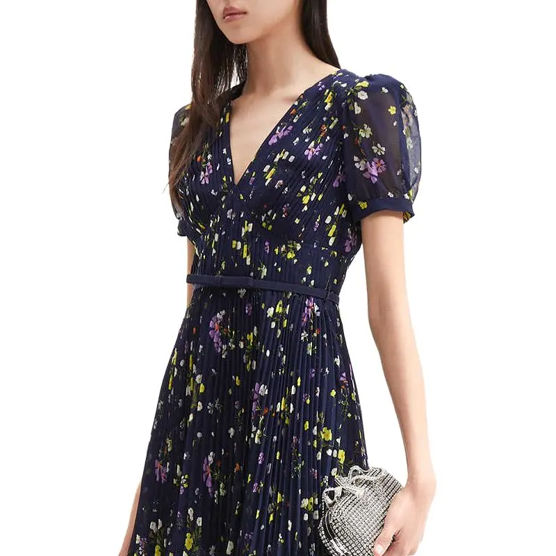 Self portrait Short Sleeved Dress Women's Blue Floral-3