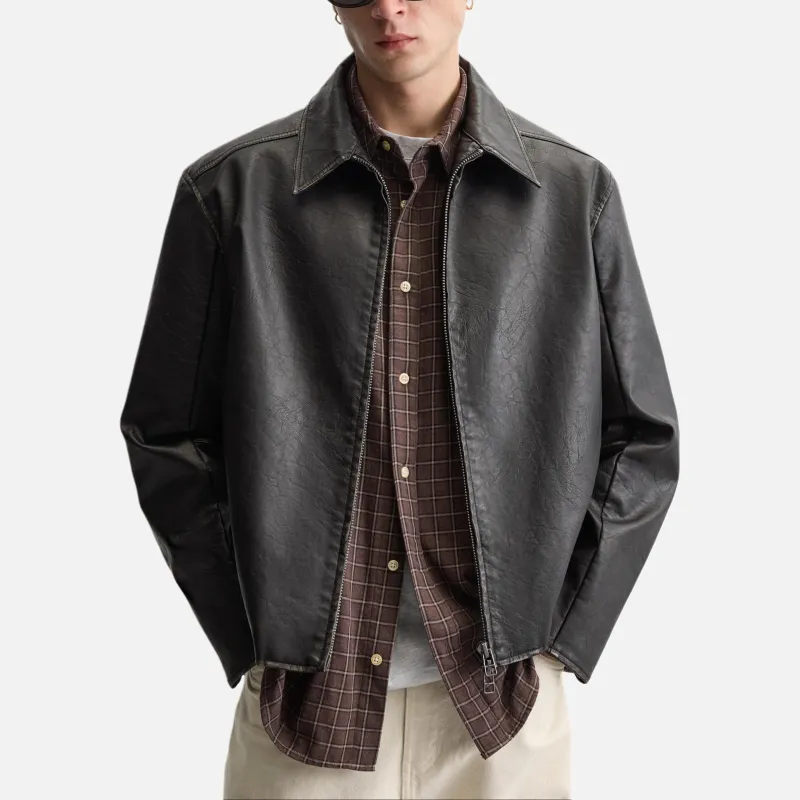 ZARA Leather Jacket Men's Black-3
