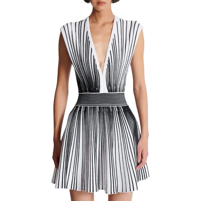 BALMAIN Two tone Flared Knitted Dress-1