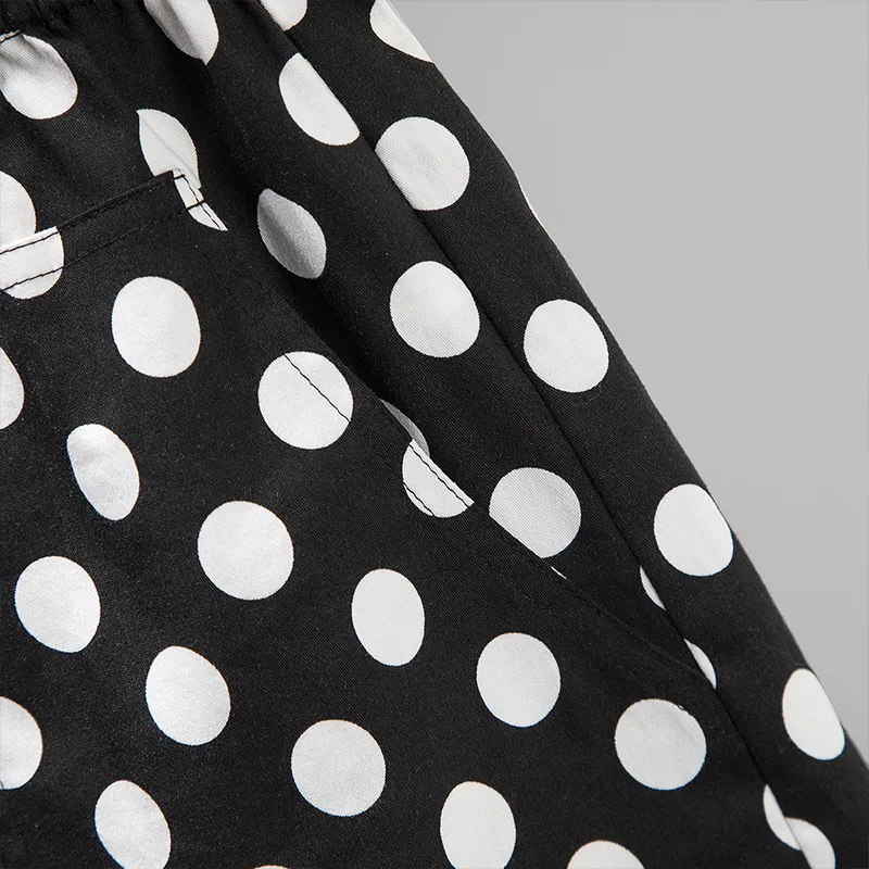 Cypress House Casual Shorts Women's Black Background With White Polka Dots-3
