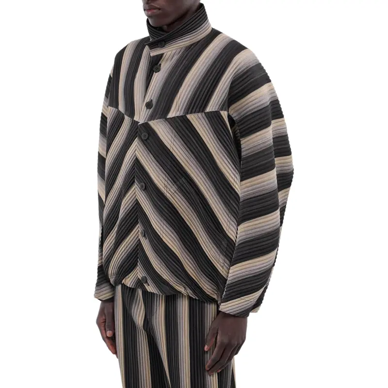 Homme Plissé Issey Miyake Striped Button Up Pleated Jacket-5