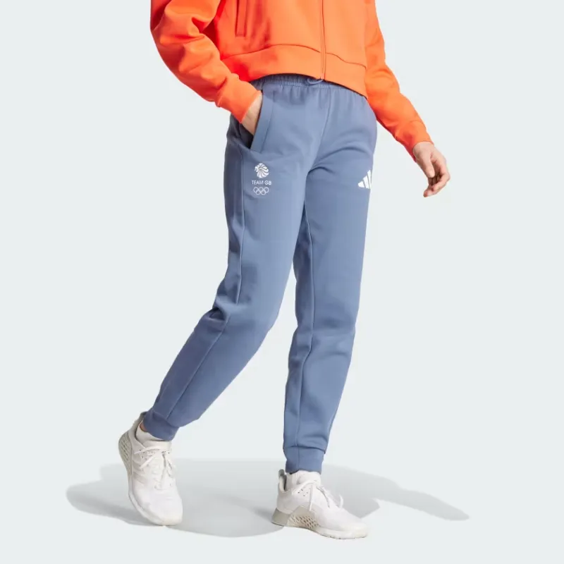 Adidas SS24 TEAM GB TRACKSUIT BOTTOMS Knitted Sports Pants Women's Blue-3