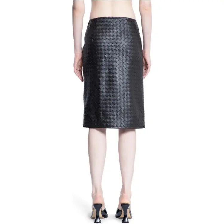 Bottega Veneta Intrecciato Leather Midi Skirt-1