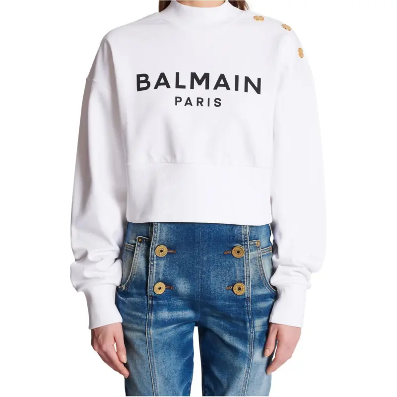 BALMAIN Logo Printed Crewneck Cropped Sweatshirt-1